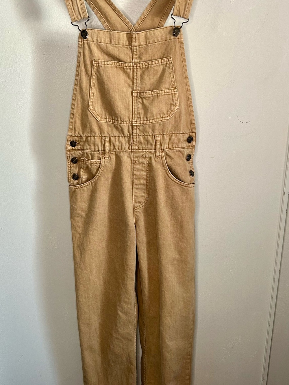 Free People We The Free Ziggy Cotton Denim Overalls - Tan / Camel Brown